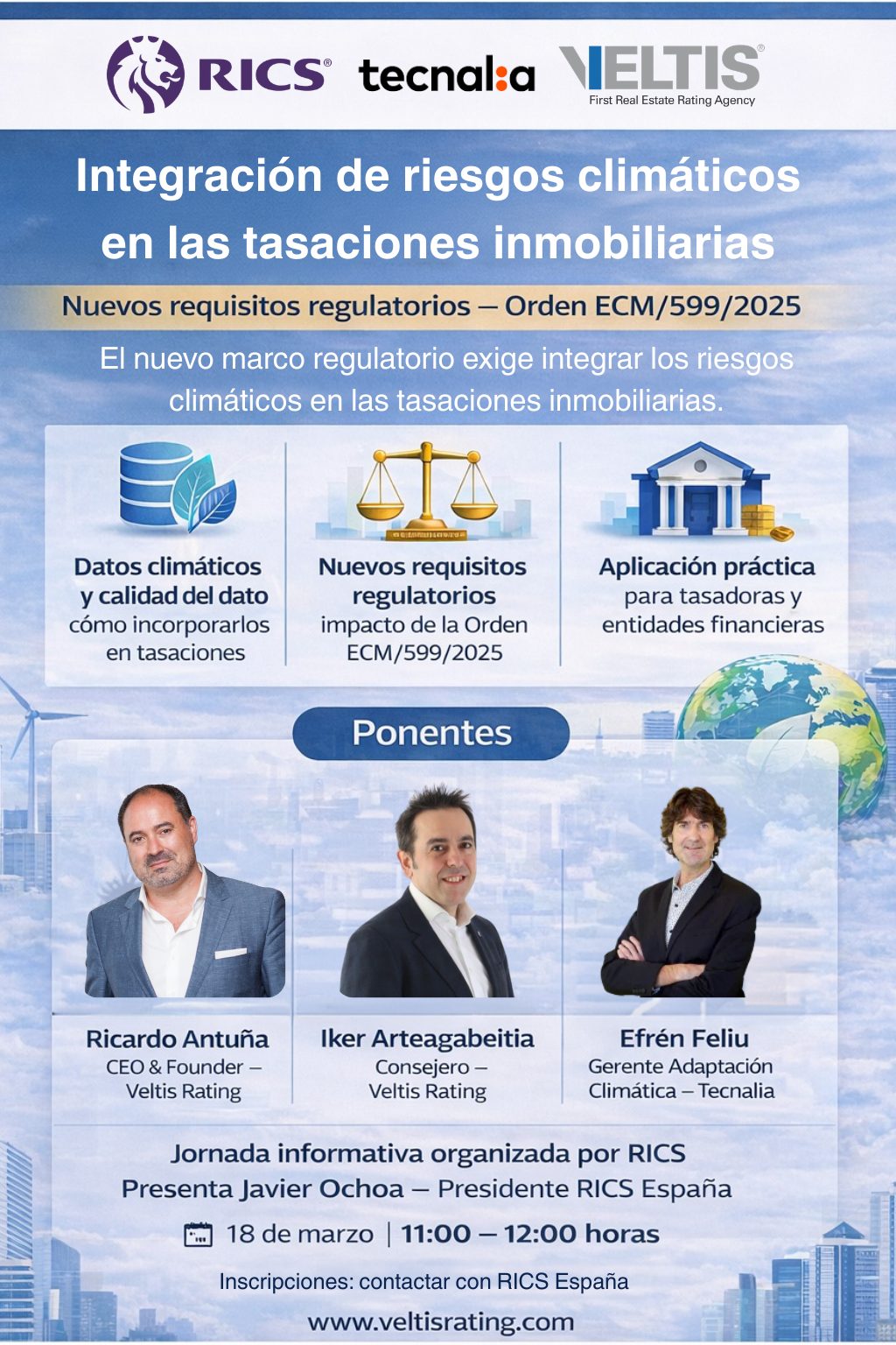 Folleto de la jornada informativa RICS: Integración de riesgos climáticos en las tasaciones inmobiliarias